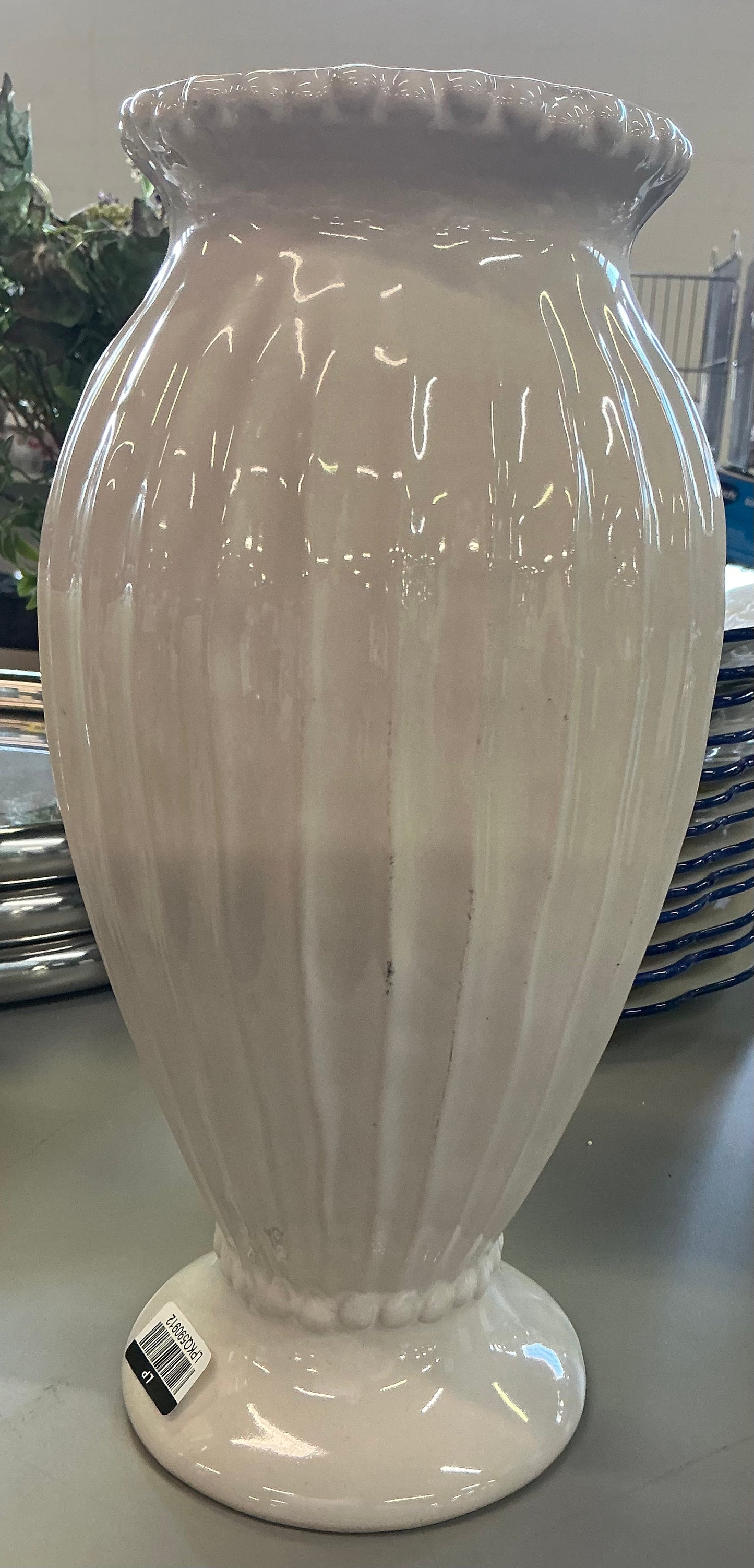 Tall beaded ceramic vase ivory - AS IS - SOME MINOR COSMETIC FLAWS