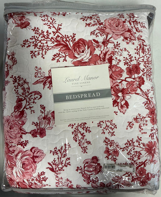 Toile Garden Cotton Quilt Bedspread only Twin-Multi Red