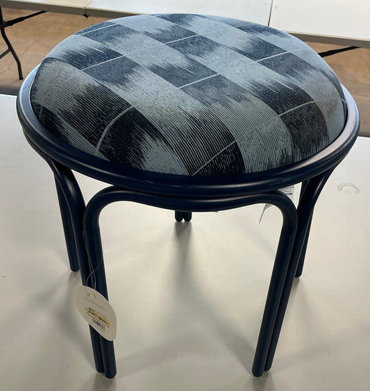 Metal round travel accent patio stool - navy blue - MINOR COSMETIC FLAWS - PICK UP ONLY