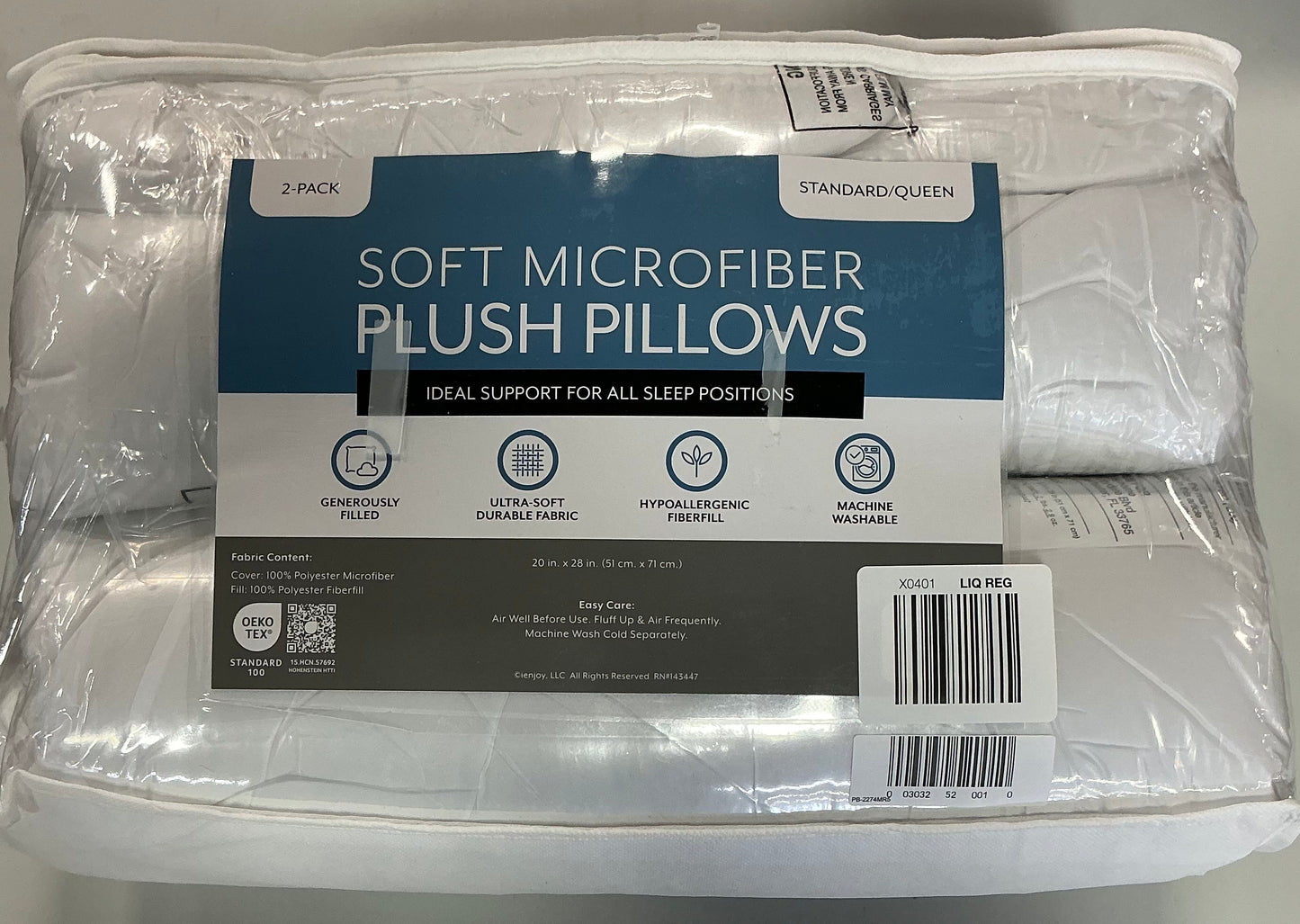 Ienjoy Home Plush Hypoallergenic Microfiber 2-Pack Pillows, Standard/Queen-White