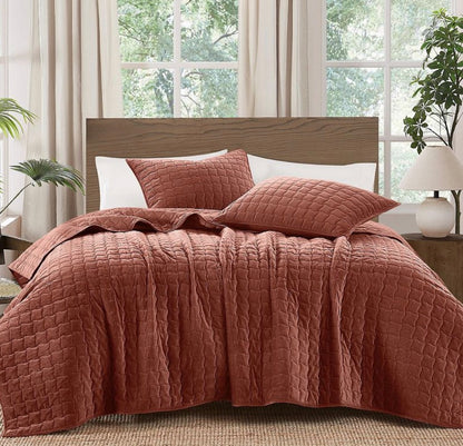 Brooklyn Loom Matte Cotton Velvet Wavy Stitch Easy Care Quilt Set king 3-piece