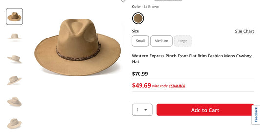 Western express pinch front flat brim fashion men cowboy hat - large