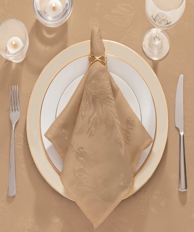 Elrene Home Fashions Elegant Woven Leaves Set 8 Pieces Napkins 17”x17”-Gold