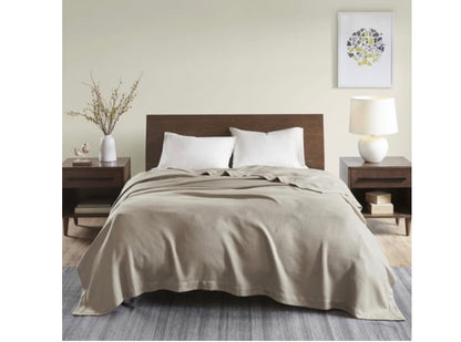 Madison Park Egyptian Cotton Blanket in a textured, khaki-colored waffle weave king