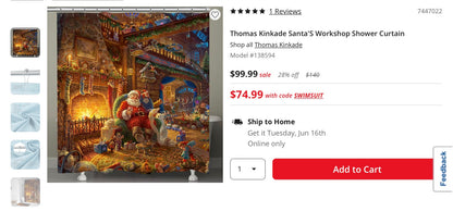 Thomas Kinkade Santa'S Workshop Shower Curtain 71x72 Inch