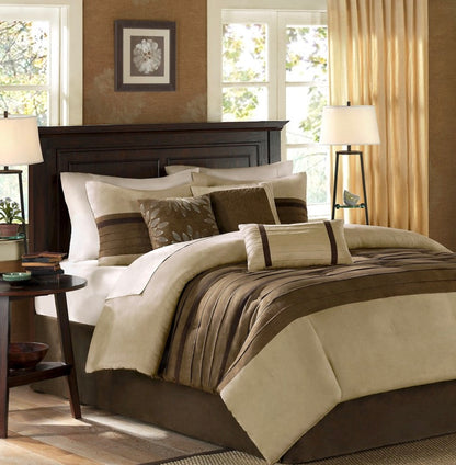Madison Park 7 Piece Comforter Set in a King size with a brown color scheme.