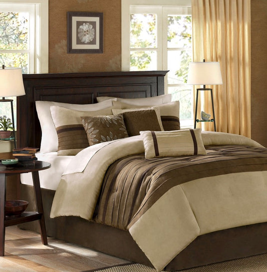 Madison Park 7 Piece Comforter Set in a King size with a brown color scheme.