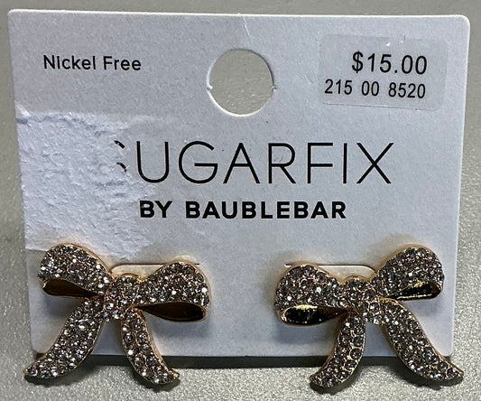 Sugarfix by Baublebar gold bow statement stud earrings with rhinestone detail