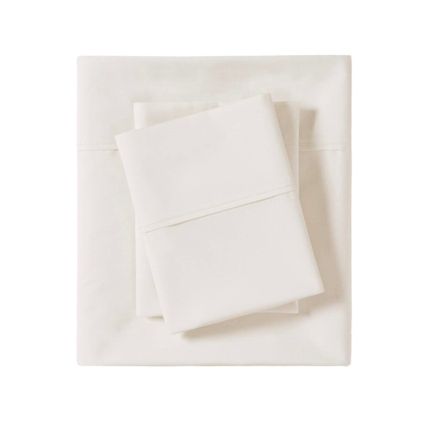 Madison Park Peached Percale Cotton 4 Pieces Sheet Set-Included(1 Flat Sheet, 1 Fitted Sheet and 2 Pillowcases)-Ivory