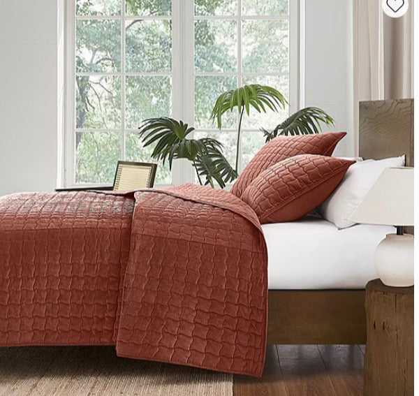 Brooklyn Loom Matte Cotton Velvet Wavy Stitch Easy Care Quilt Set king 3-piece