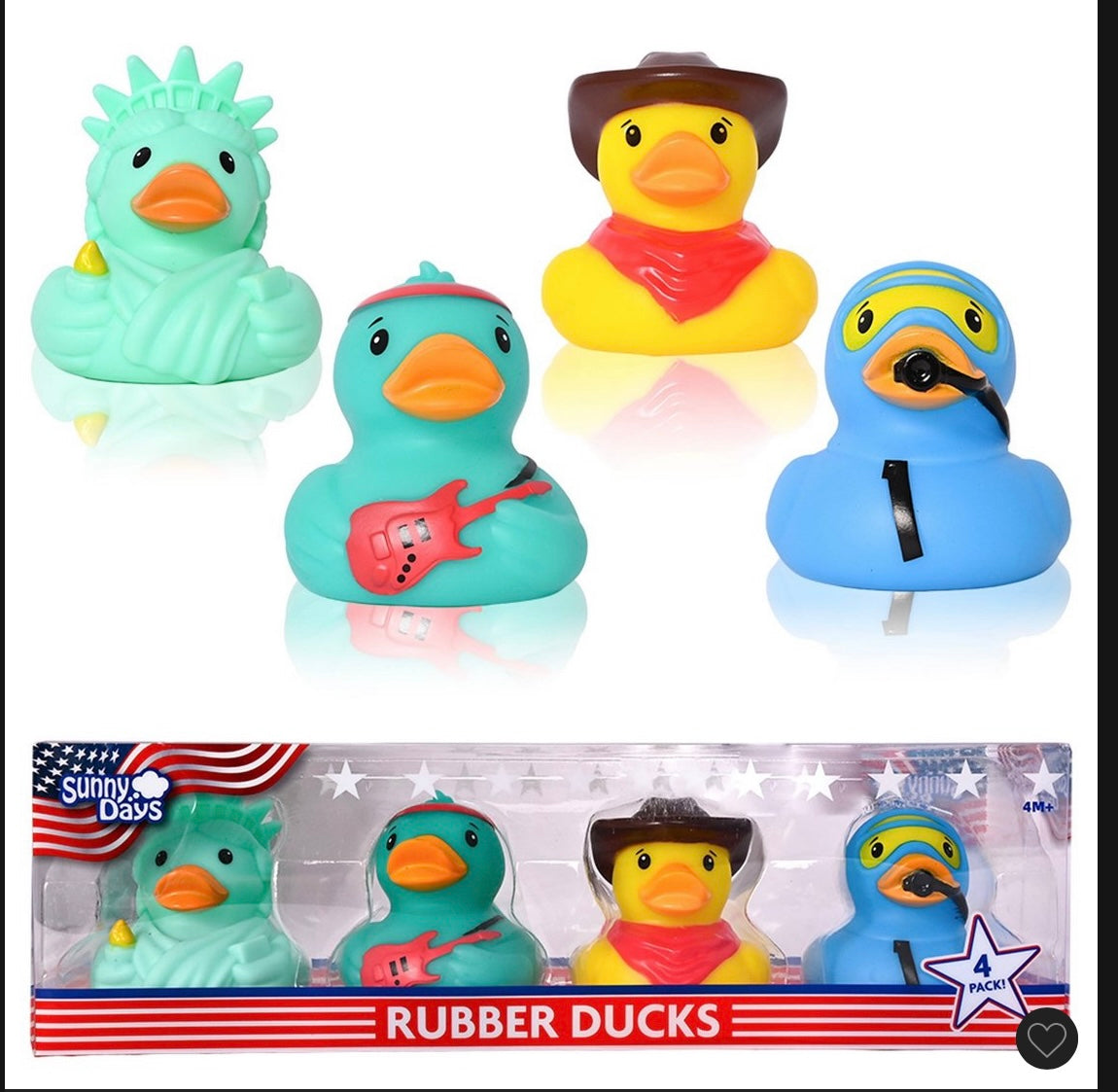 Sunny days squeeezy 4pk Americana rubber ducks fidget toy