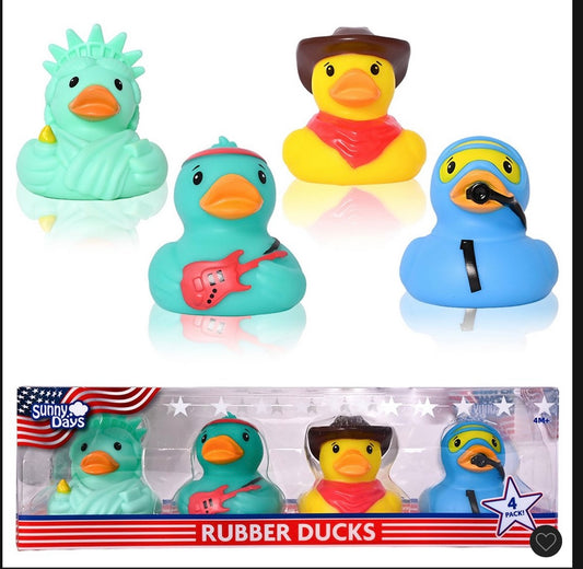 Sunny days squeeezy 4pk Americana rubber ducks fidget toy