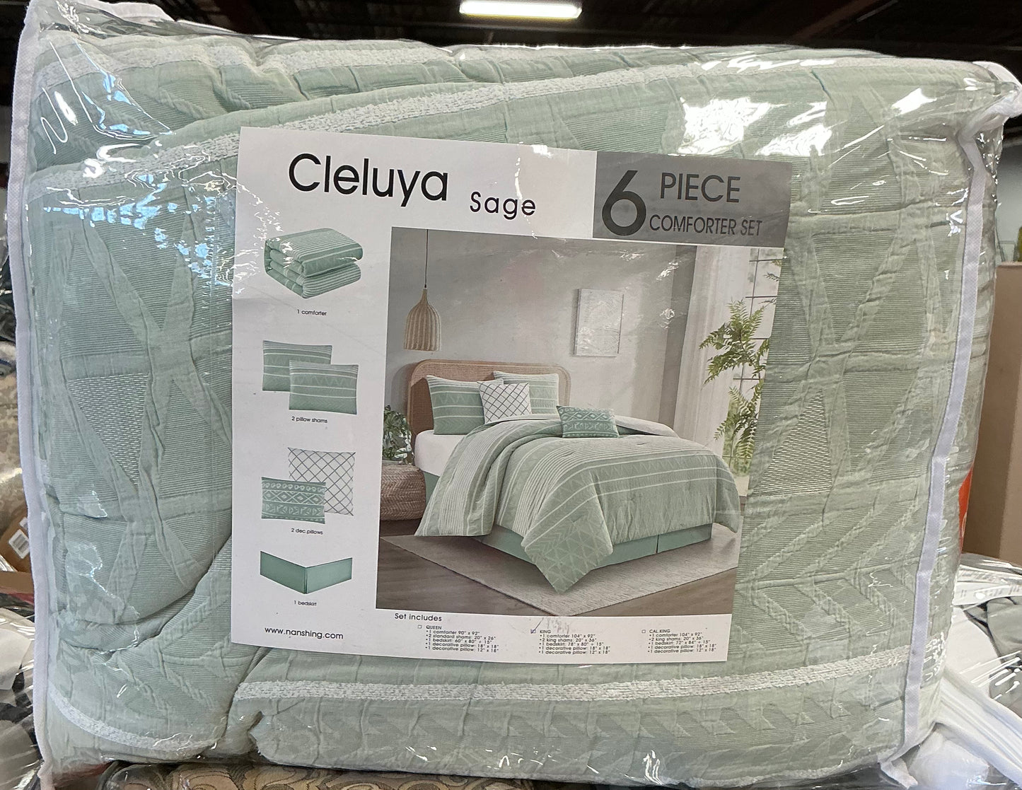 Cleluya 6 Piece Cotton Jacquard Comforter Set in sage green king