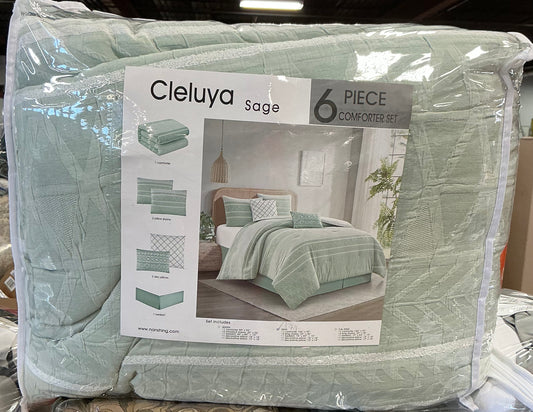 Cleluya 6 Piece Cotton Jacquard Comforter Set in sage green king