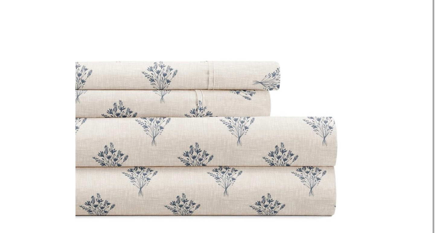 Home patterned sheet set featuring a lavender bouquet design in stone color king 4pcs