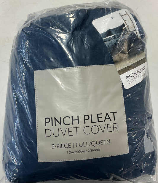 Casual Comfort Pinch Pleat Duvet Cover Set 3 Pieces Full/Queen-Navy