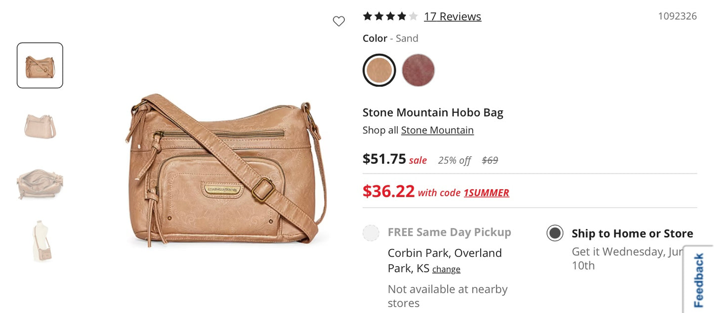 Stone Mountain hobo bag