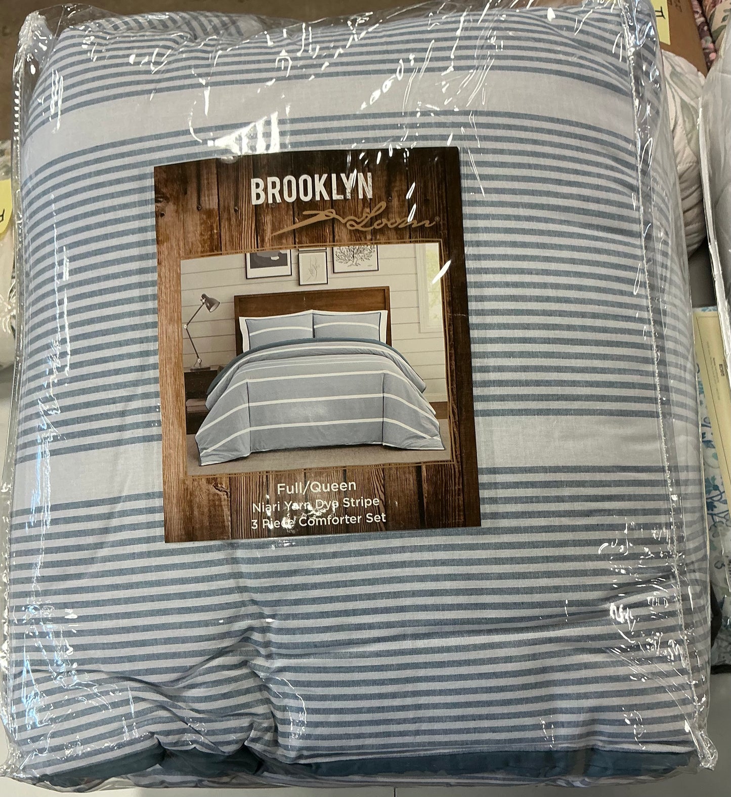 Brooklyn Loom Niari Yarn Dye Stripe 3 Piece Comforter Set Full/Queen-Blue/White