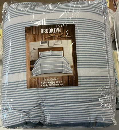 Brooklyn Loom Niari Yarn Dye Stripe 3 Piece Comforter Set Full/Queen-Blue/White