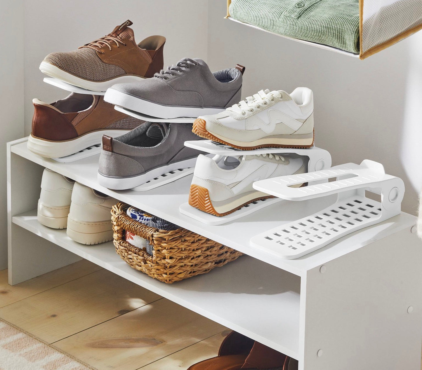 shoe organizers designed with a two-deck layout to maximize storage capacity 6pk