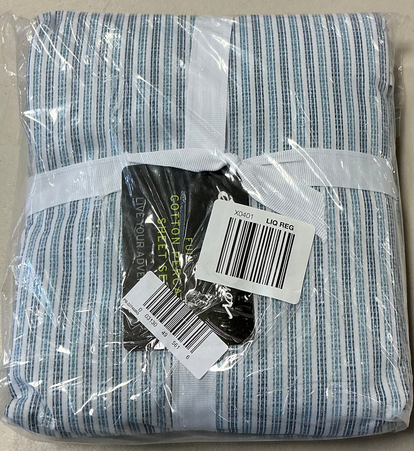 100% Cotton Percale Deep Pocket 4-Pieces Sheet Set Full-Blue stripes