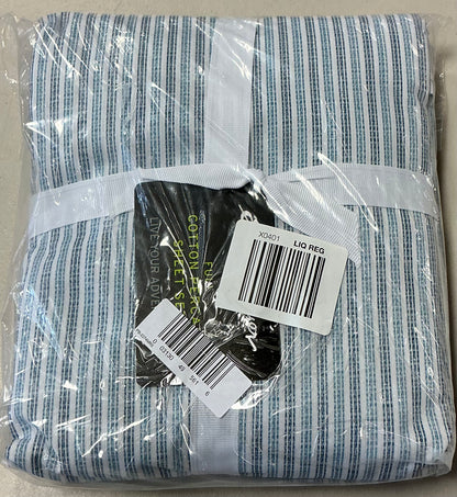 100% Cotton Percale Deep Pocket 4-Pieces Sheet Set Full-Blue stripes