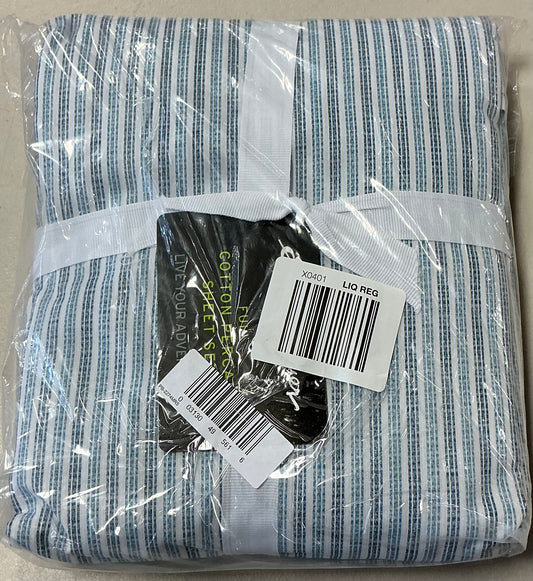 100% Cotton Percale Deep Pocket 4-Pieces Sheet Set Full-Blue stripes