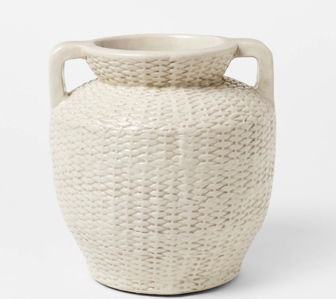 Large woven texture ceramic vase cream - AS IS - SOME COSMETIC FLAWS