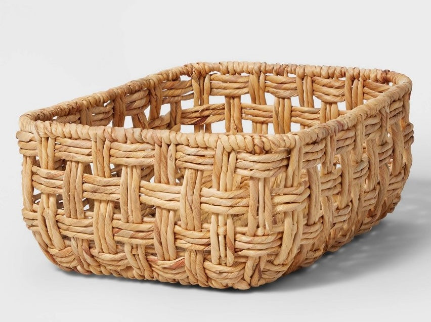 Rectangular Medium Twisted Open Checkered Weave Basket