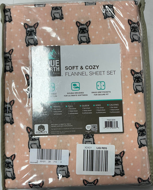 True North By Sleep Philosophy Cozy Flannel Cotton 4 Pieces Sheet Set-Included(1 Flat Sheet,1 Fitted Sheet and 2 Standard Pillowcases)-Pink