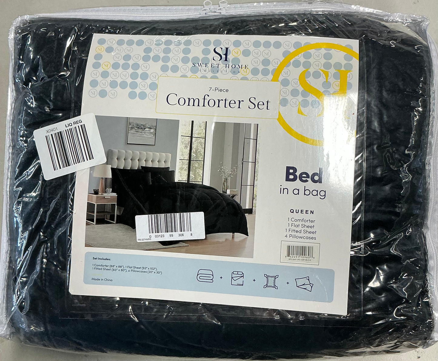 Sweet Home Collection™ All Season Reversible Bed-in-A-Bag 7 Pieces Comforter & Sheet Set Queen-Included(1 Comforter,1 Flat Sheet,1 Fitted Sheet,4 Standard Pillowcases)-Black