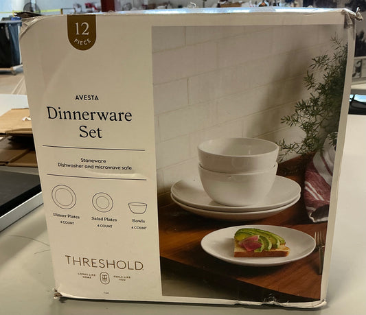 12pc stoneware Avesta dinnerware set white - OPEN/DAMAGED BOX - PICK UP ONLY