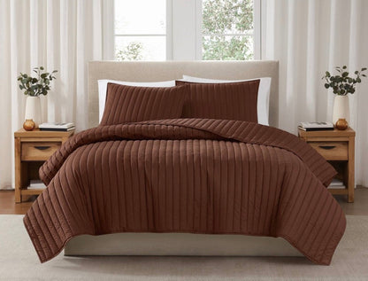 Brooklyn Loom 3-piece Full/Queen solid cotton percale quilt set-Brown