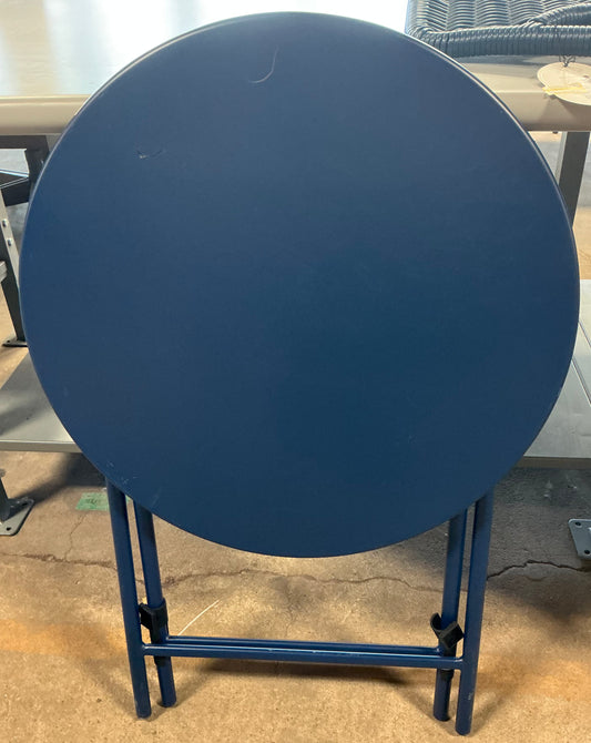 Metal round open weave bistro patio end table - navy blue - MINOR COSMETIC FLAWS - PICK UP ONLY