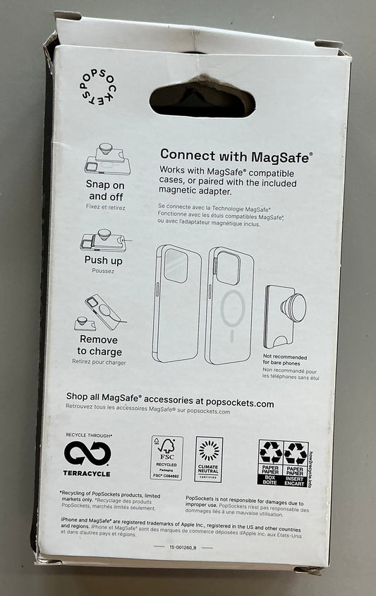 Popsockets magnetic phone wallet - includes magnetic adapter ring - AS IS - OPEN PACKAGE - MISSING GRIP