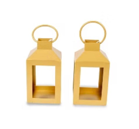 Set of two gold-colored metal lanterns