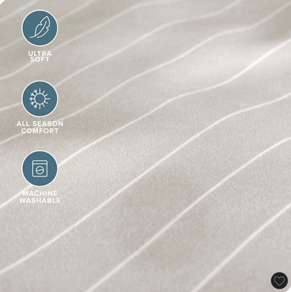 Bare Home ultra soft sheet set 3 piece Twin XL-Pinstripe stone/white