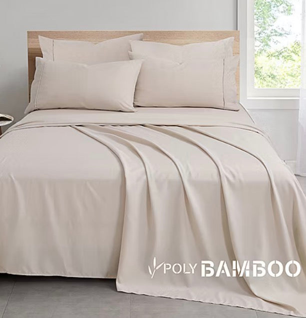 Easy Care Rayon From Bamboo Blend With Bonus Pillowcases Deep Pocket Sheet Set-Cream