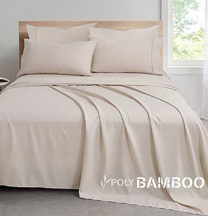 Easy Care Rayon From Bamboo Blend With Bonus Pillowcases Deep Pocket Sheet Set-Cream