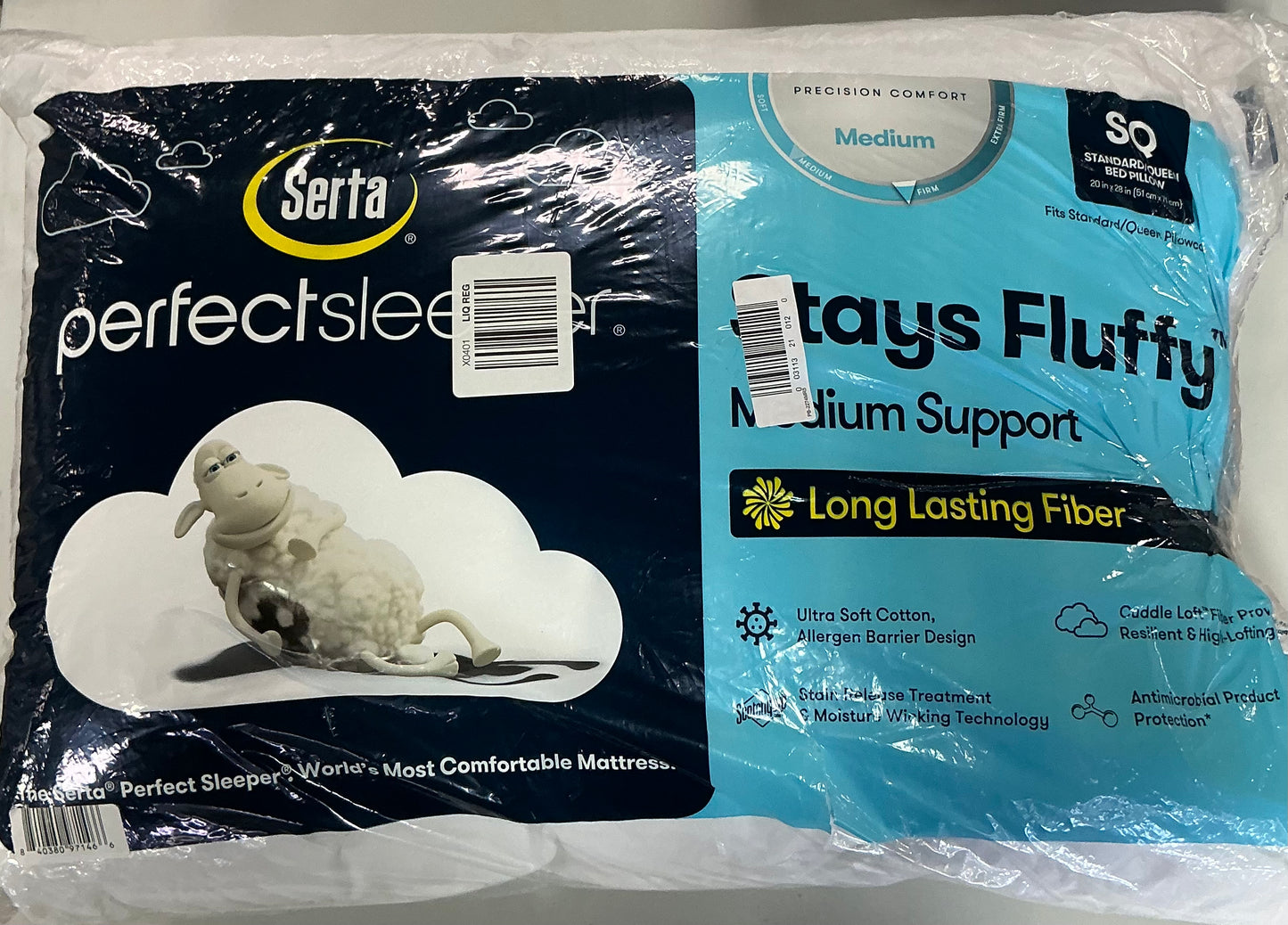 Serta PerfectSleeper Stays Fluffy Medium Support Pillow standard/Queen-White