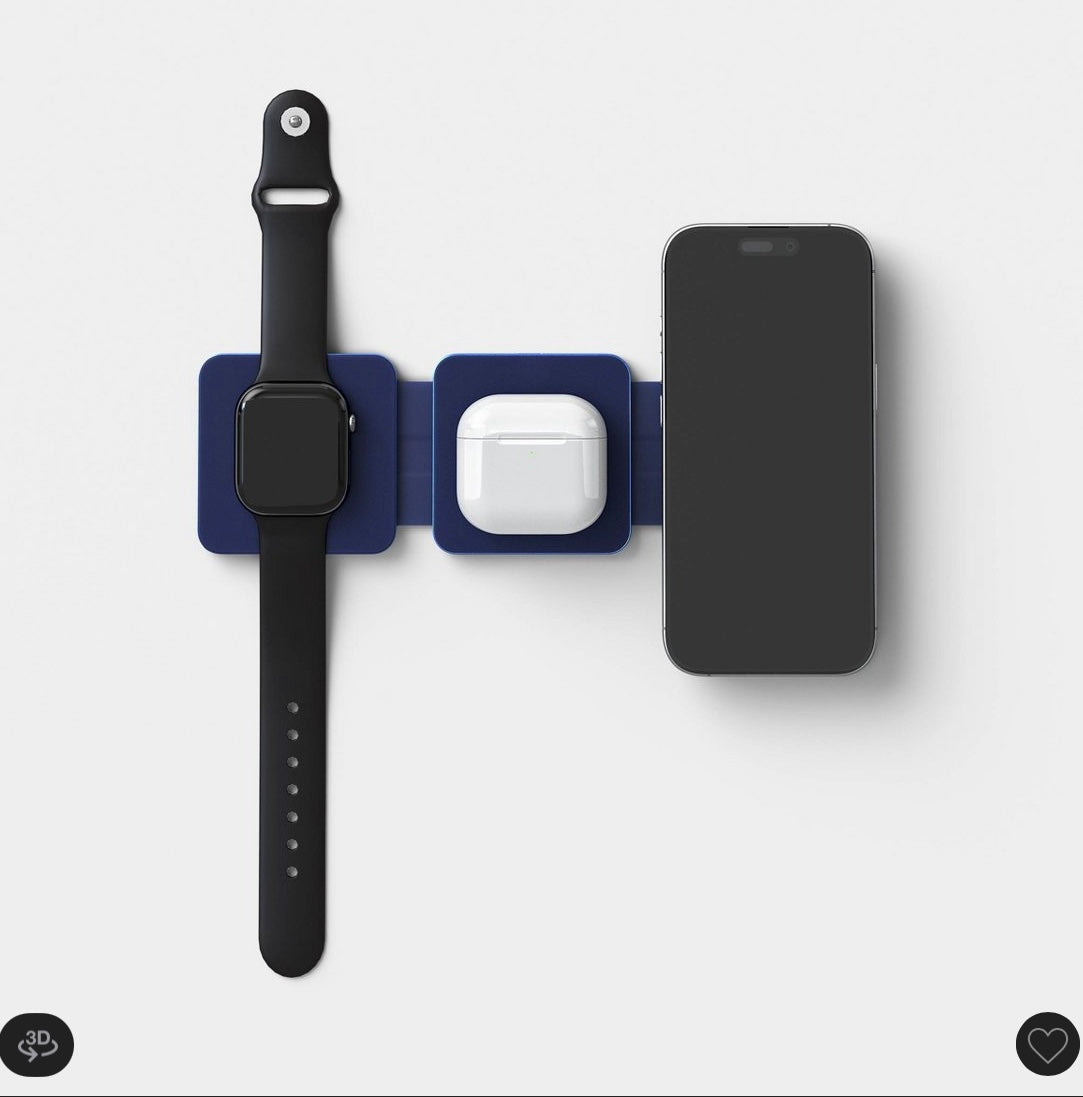 Qi2 wireless 3-in-1 folding charging pad - dark blue - AS IS DIRTY