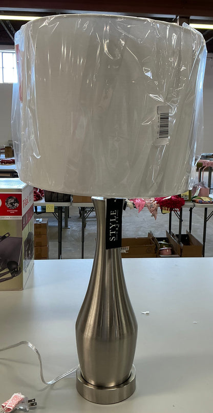 Stylecraft Brushed Steel Table Lamp, Measurements: 14 Width/Inches, 31 Height/Inches, 14 Depth/Inches