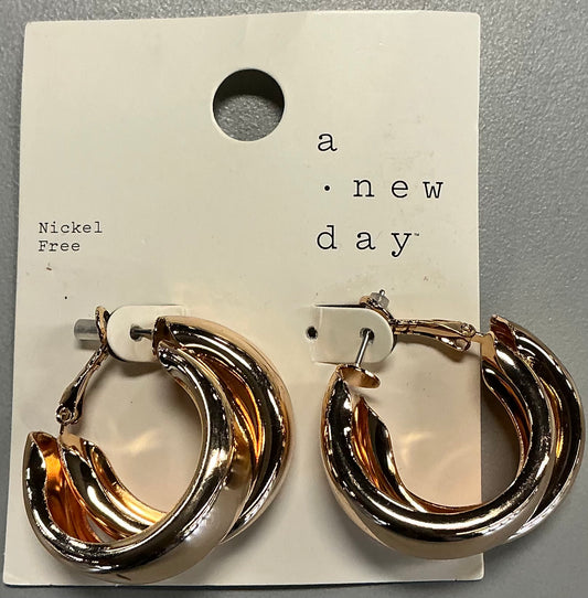Gold Double Illusion Hoop Earrings featuring a nickel-free design with lever-back closures