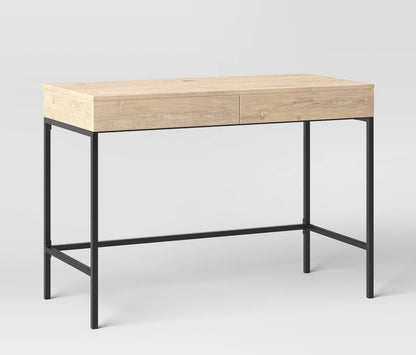 Loring Wood Writing Desk with Drawers and Charging Station Oak - Home Office Furniture, Laminate Surface