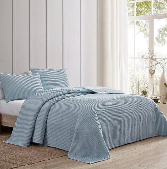 Beatrice Home Fashions Channel Chenille Bedspread only Twin-Light Blue