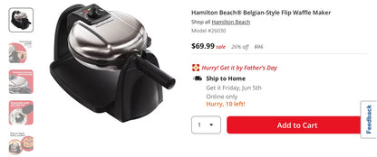 Hamilton Beach® Belgian-Style Flip Waffle Maker