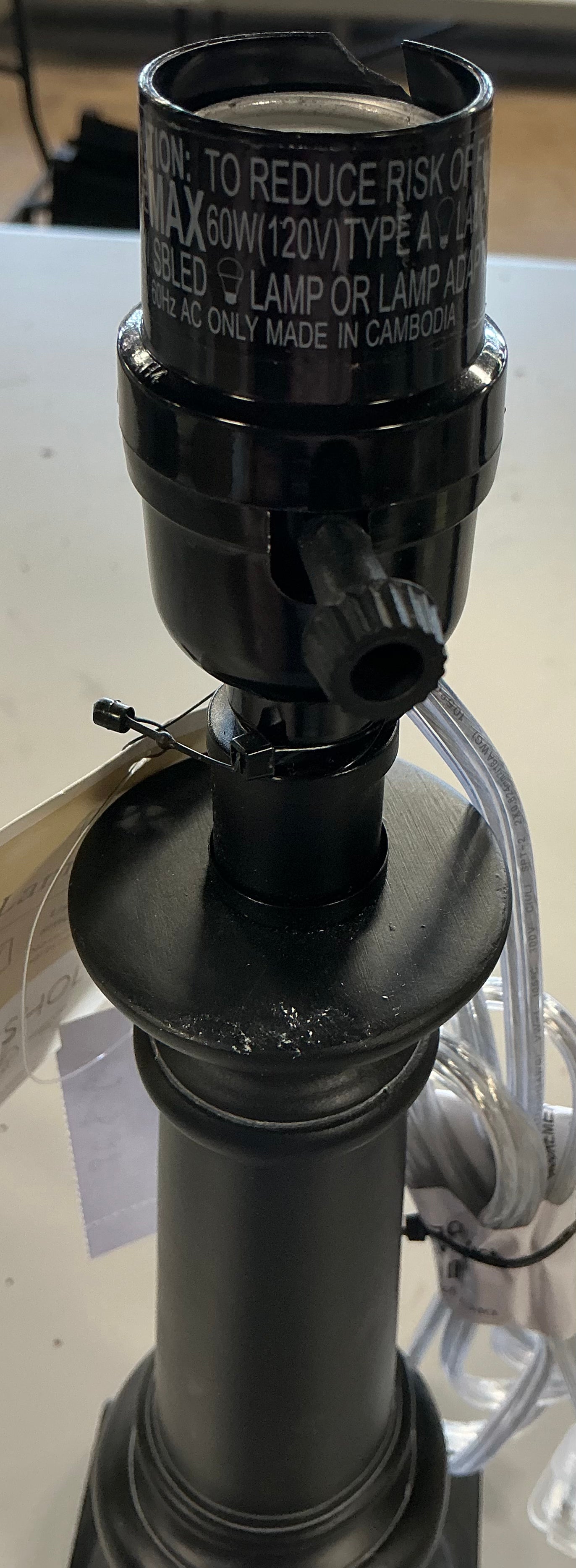 Column small lamp base black - AS IS - LAMP SOCKET CRACKED