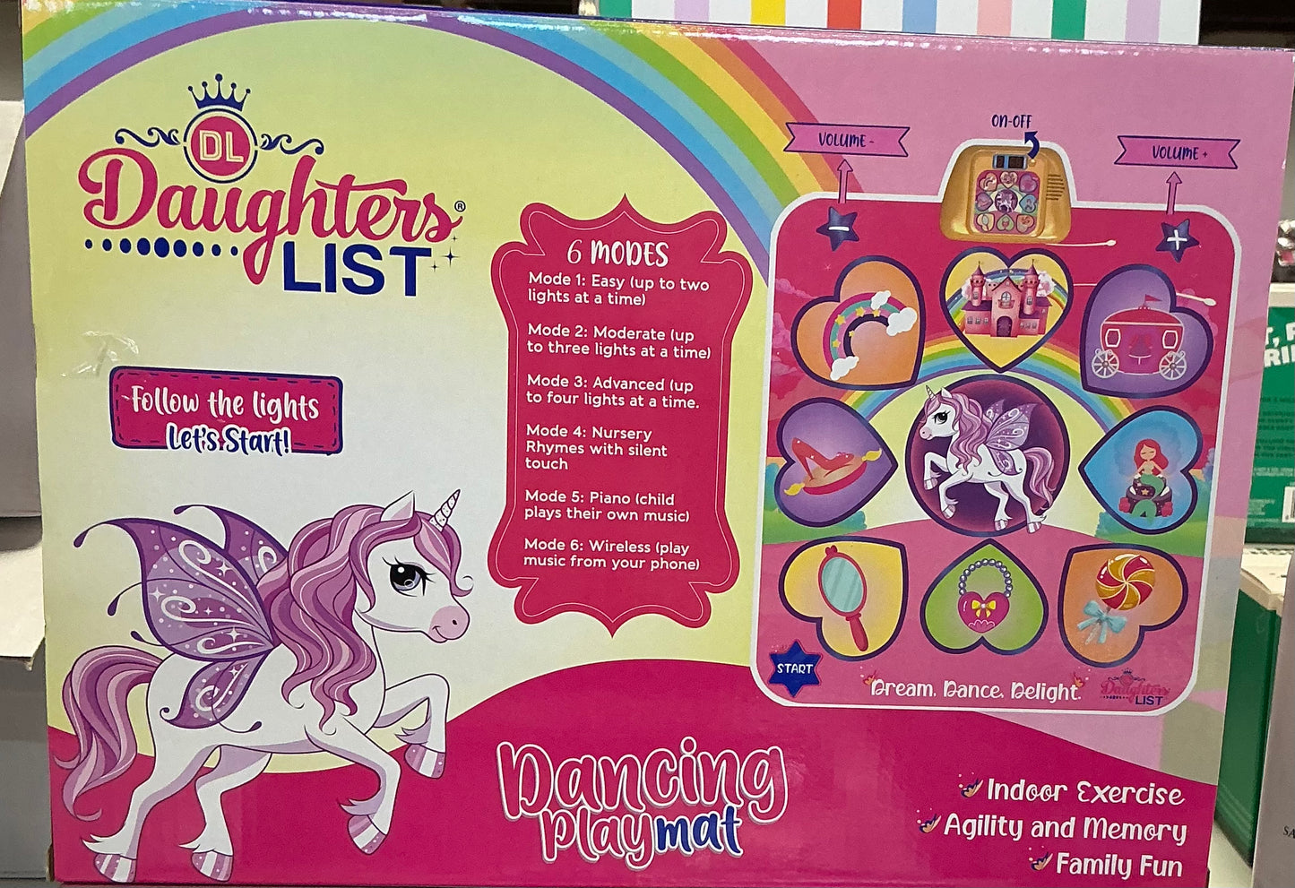 Daughters List brand unicorn-themed electronic dancing playmat designed for children aged three and up