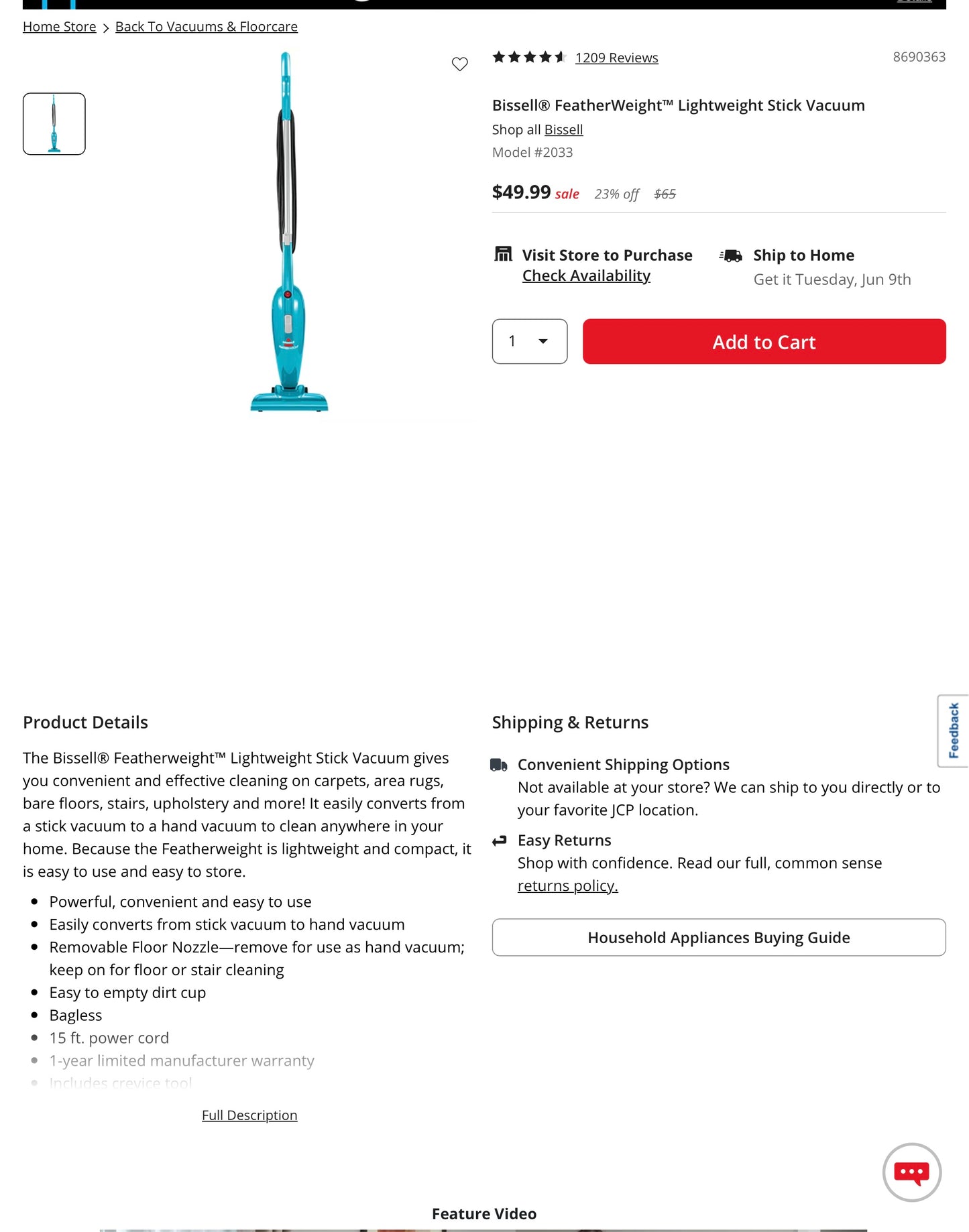 BISSELL Featherweight Lightweight Stick Vacuum - Open Box