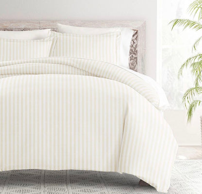 King-size ivory striped 3-piece duvet cover set